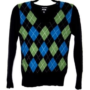 Vintage Sweater Womens Large Argyle Cashmere Academia Preppy Retro Plaid Grunge